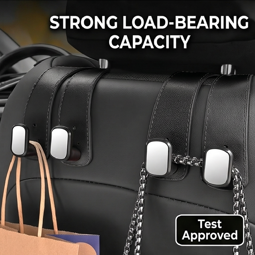 🥇4 Counts Car Seat Headrest Hook, Improved Car Seat Back Double Hooks for Kids' Toys Hats Masks Sunglasses, Soft Gentle Faux Leather