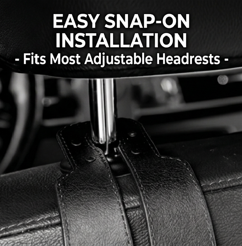 🥇4 Counts Car Seat Headrest Hook, Improved Car Seat Back Double Hooks for Kids' Toys Hats Masks Sunglasses, Soft Gentle Faux Leather