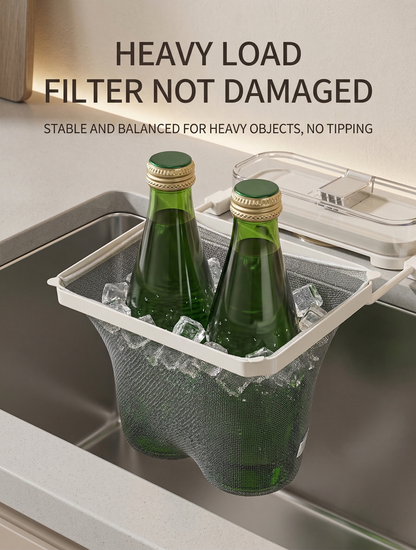 Foldable Kitchen Sink Mesh Filter Rack – Suction Cup Drainage Basket for Food Residue – Space-Saving Sink Waste Strainer Holder for Leftovers & Peels