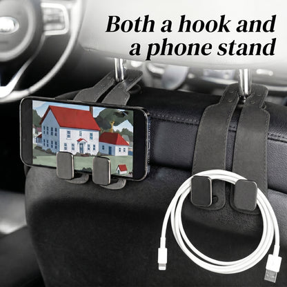 🥇4 Counts Car Seat Headrest Hook, Improved Car Seat Back Double Hooks for Kids' Toys Hats Masks Sunglasses, Soft Gentle Faux Leather
