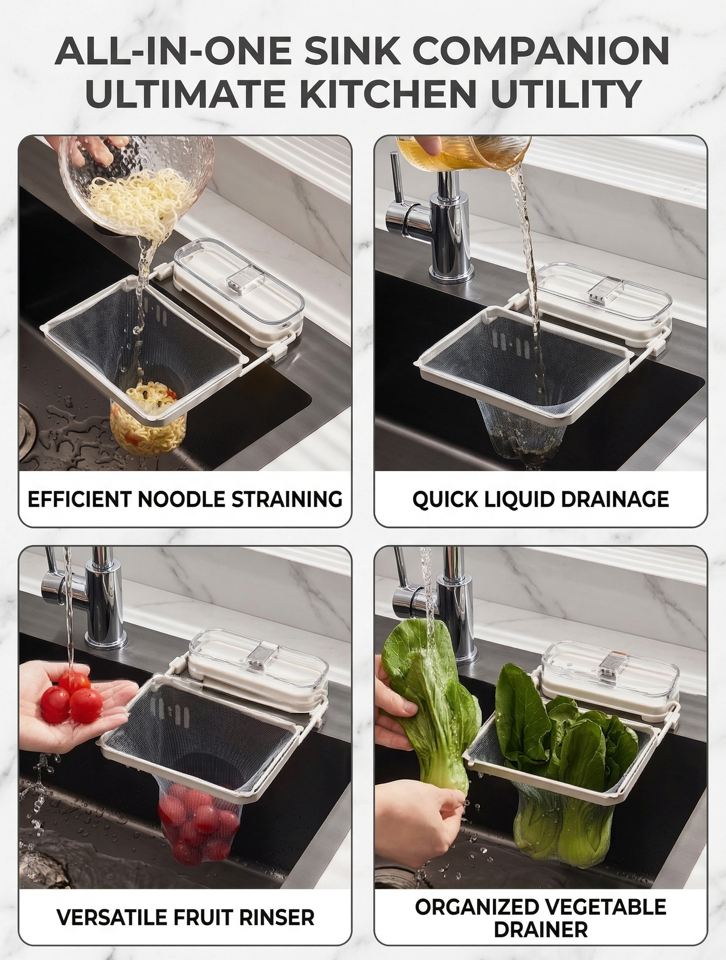 Foldable Kitchen Sink Mesh Filter Rack – Suction Cup Drainage Basket for Food Residue – Space-Saving Sink Waste Strainer Holder for Leftovers & Peels
