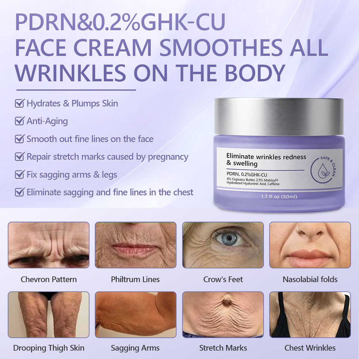✅GHK-CU and PDRN Anti-wrinkle Cream | Smooths fine facial lines, resists fatigue, repairs stretch marks, repairs sagging arms and legs, and eliminates sagging breasts