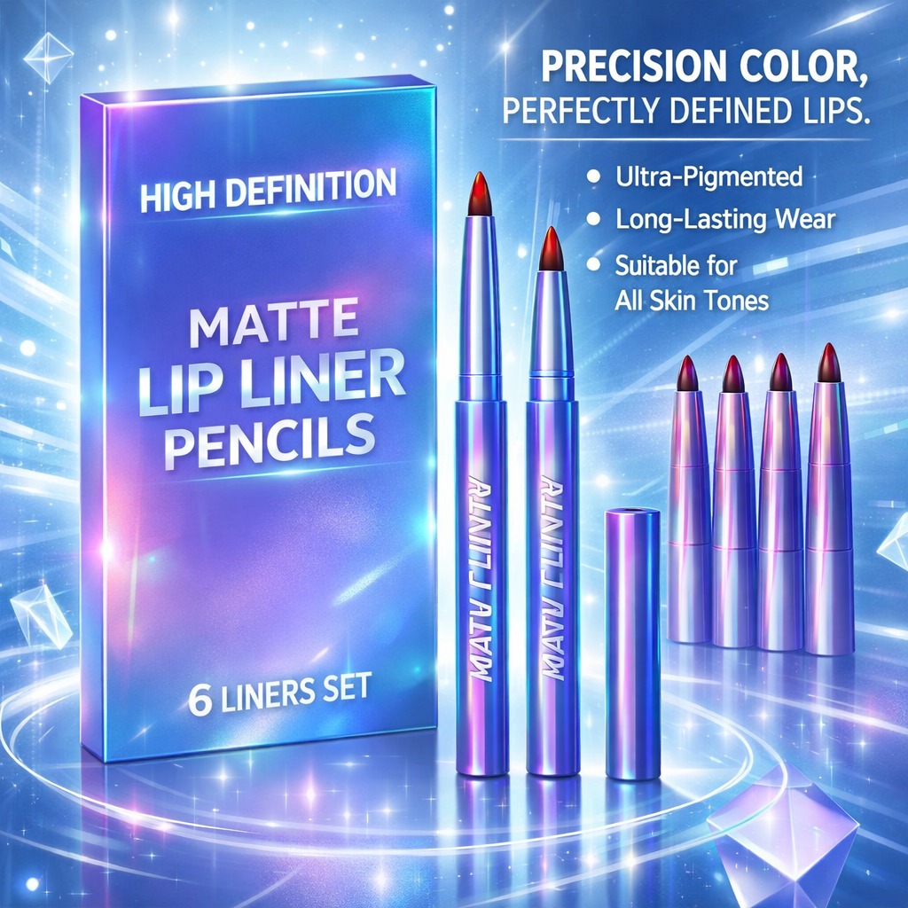 6 Pcs Velvet Matte Lip Liner Pens - All-Day Wear Waterproof Lip Liner Set, Transfer-Resistant Beauty Makeup Kit for Defined Lips, 6 Vibrant Essential Shades