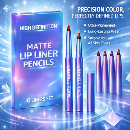 6 Pcs Velvet Matte Lip Liner Pens - All-Day Wear Waterproof Lip Liner Set, Transfer-Resistant Beauty Makeup Kit for Defined Lips, 6 Vibrant Essential Shades