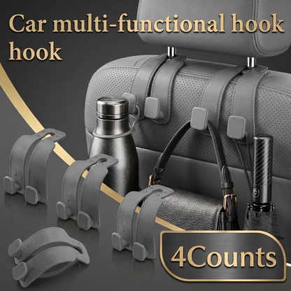 🥇4 Counts Car Seat Headrest Hook, Improved Car Seat Back Double Hooks for Kids' Toys Hats Masks Sunglasses, Soft Gentle Faux Leather