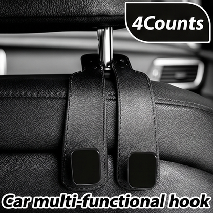 🥇4 Counts Car Seat Headrest Hook, Improved Car Seat Back Double Hooks for Kids' Toys Hats Masks Sunglasses, Soft Gentle Faux Leather